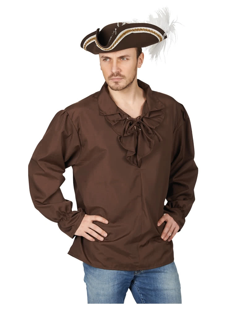 Braunes Piratenhemd Mit Rüschenkragen 1 Braunes Piratenhemd Mit Rüschenkragen